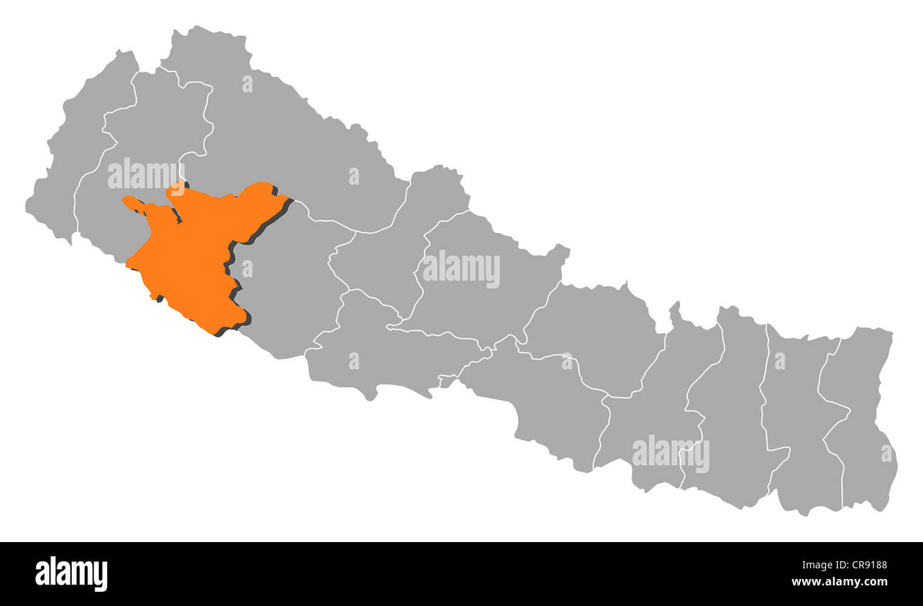Nepal Map With Zone Political Map Of Nepal With The Several Zones Where Bheri Is Highlighted  Stock Photo - Alamy