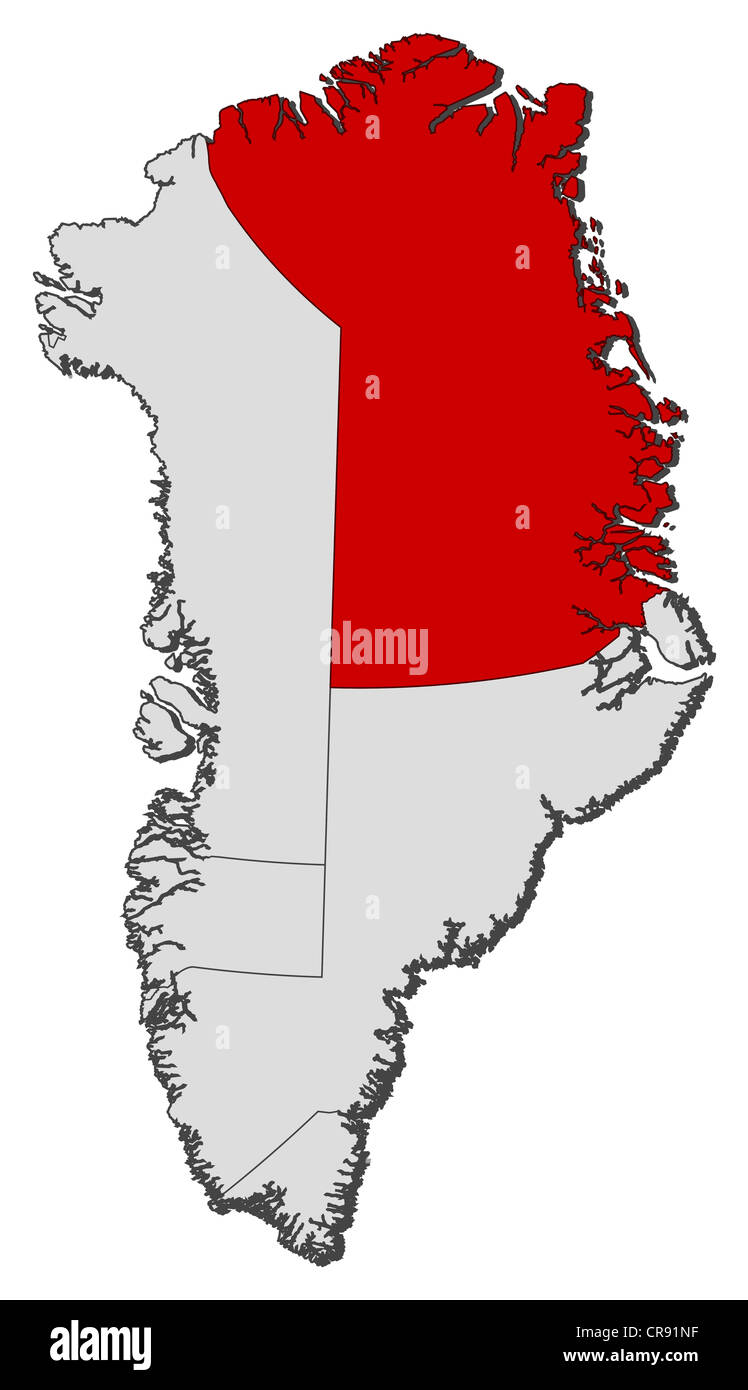 Political map of Austria with the several municipalities where Northeast Greenland National Park is highlighted. Stock Photo