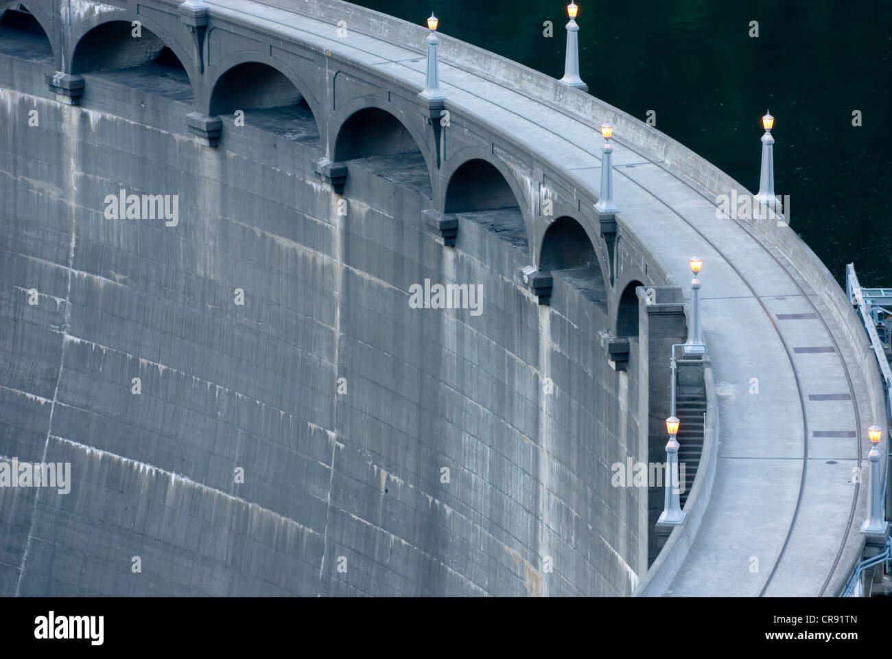Diablo Dam, second of the three dams on the Upper Skagit River Gorge which provides power for the city of Seattle, Washington. Stock Photo