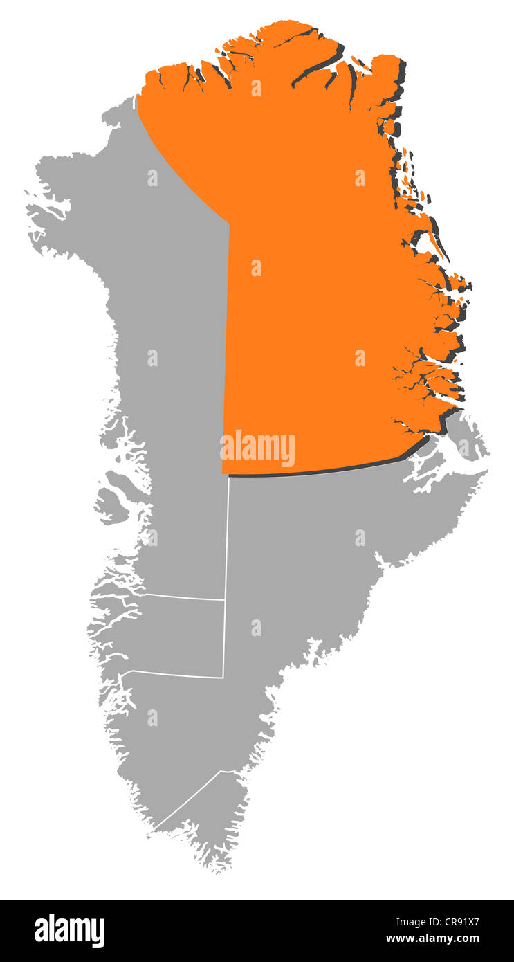 Political map of Austria with the several municipalities where Northeast Greenland National Park is highlighted. Stock Photo