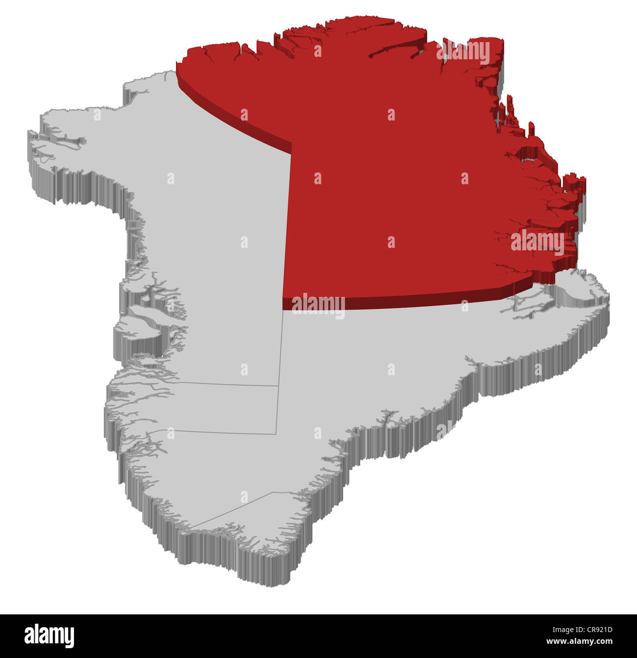 Political map of Austria with the several municipalities where Northeast Greenland National Park is highlighted. Stock Photo