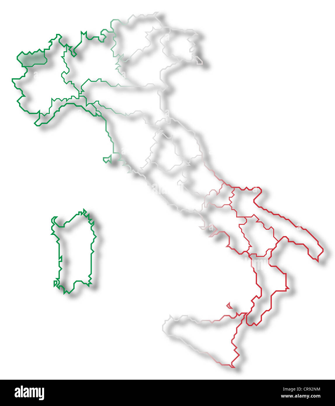 Political map of Italy with the several regions where Aosta Valley is highlighted. Stock Photo