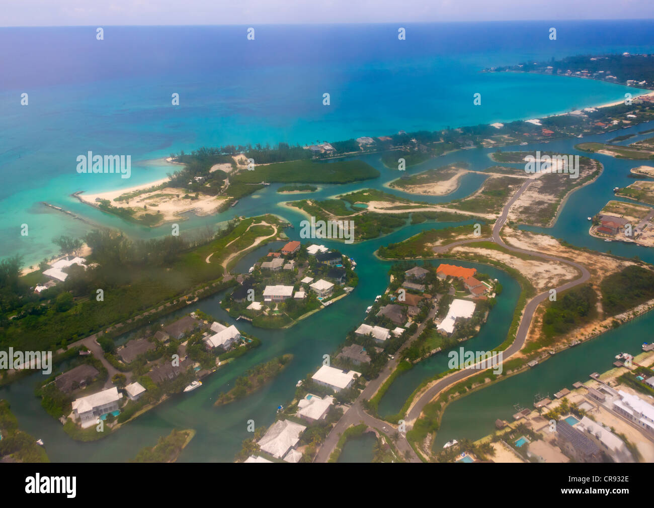 Aerial view of lagoons, Bahamas Stock Photo