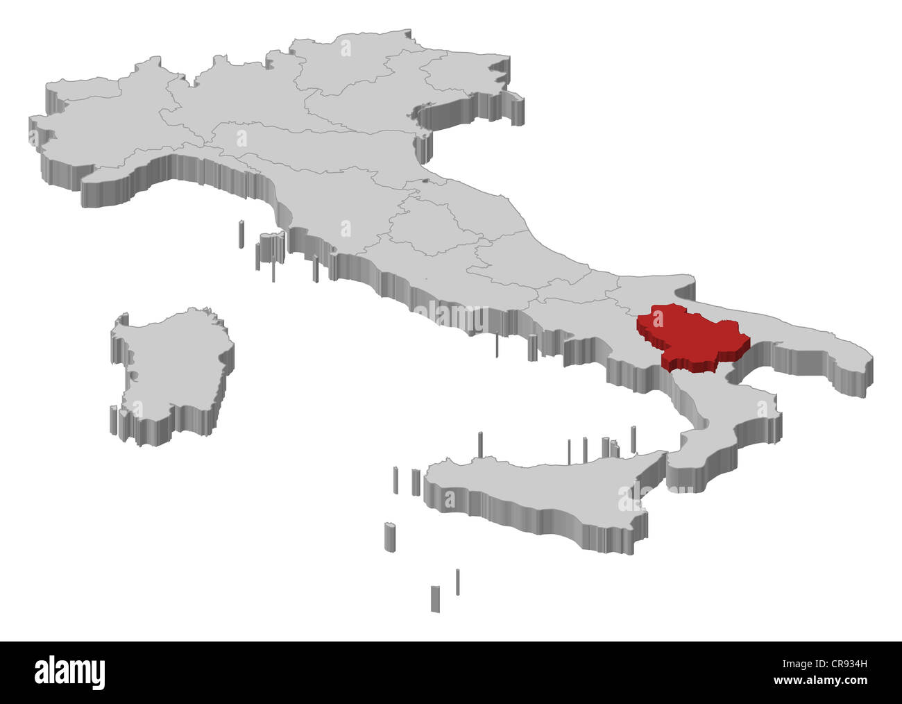 Political map of Italy with the several regions where Basilicata is ...
