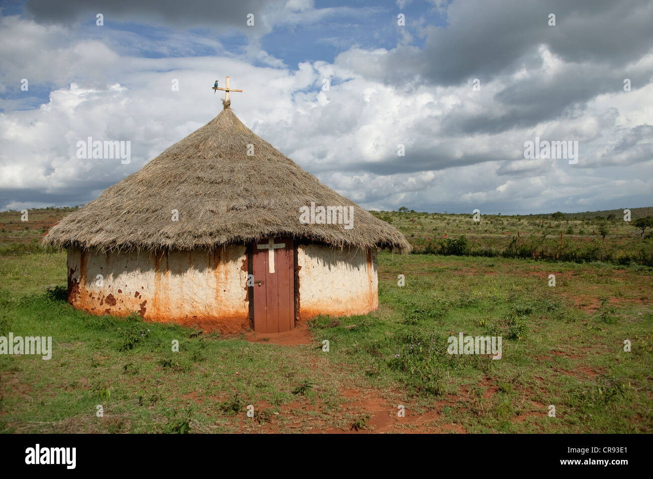 A small rondal or tribal hut, a traditional house, with a thatched roof ...