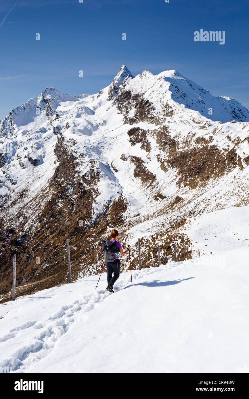 Mountaineer climbing Penser Weisshorn mountain, also known as Sarntaler ...