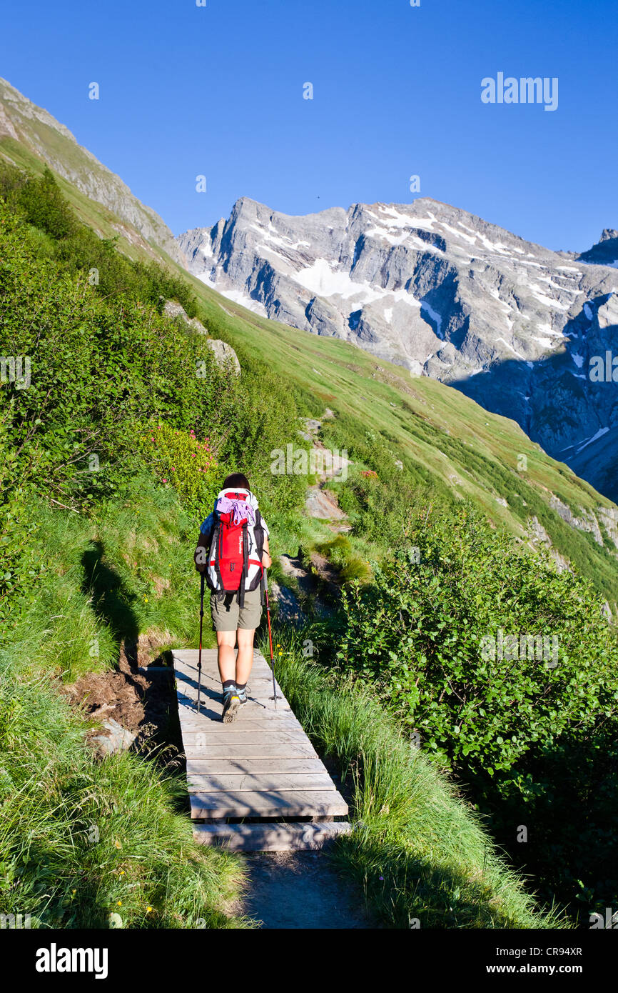 Mountain climber ascending towards Hochfeiler Mountain, through the