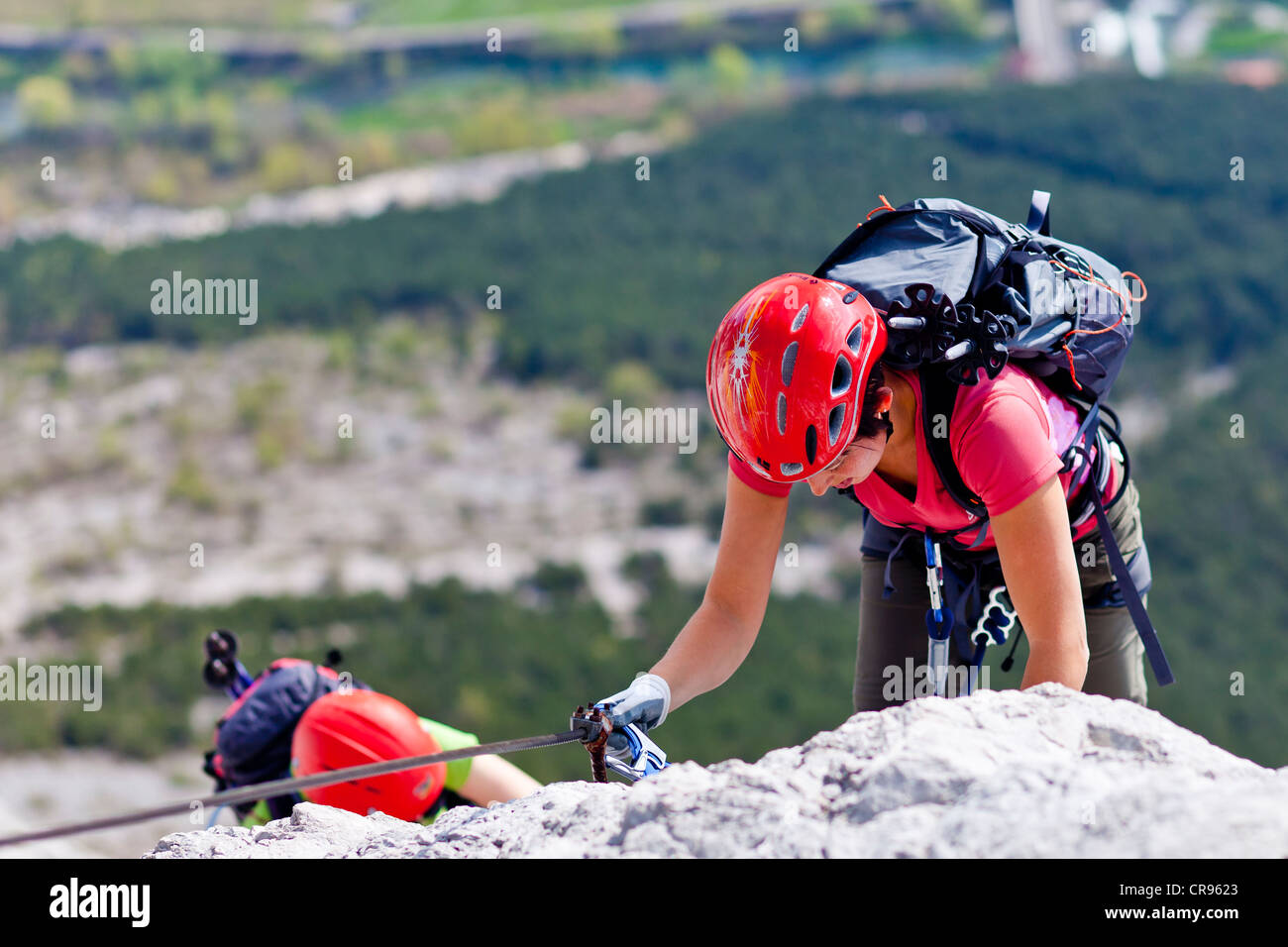 Che Guevara fixed rope route on Monte Casale, Sarca Valley, Lake Garda Mountains, province of Trento, Italy, Europe Stock Photo