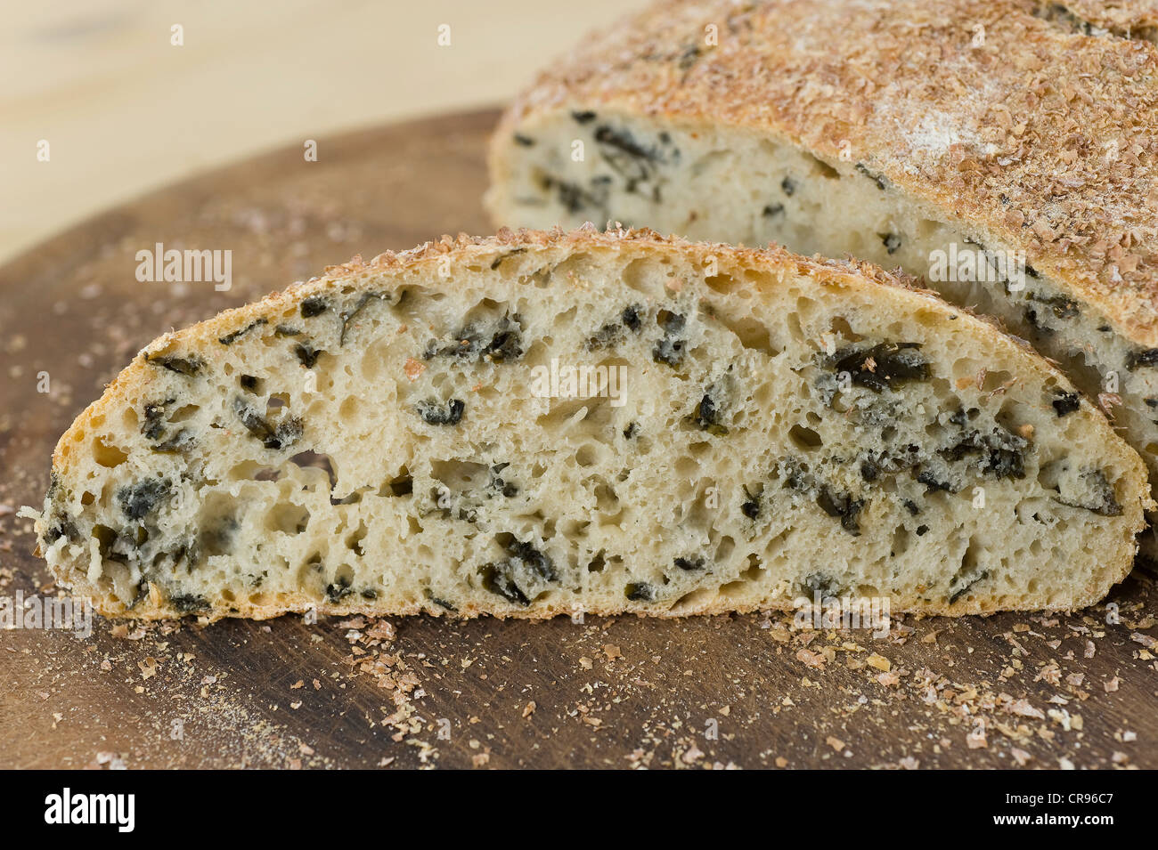 Pot bread with wakame seaweed, No-Knead Bread, recipe is available Stock Photo