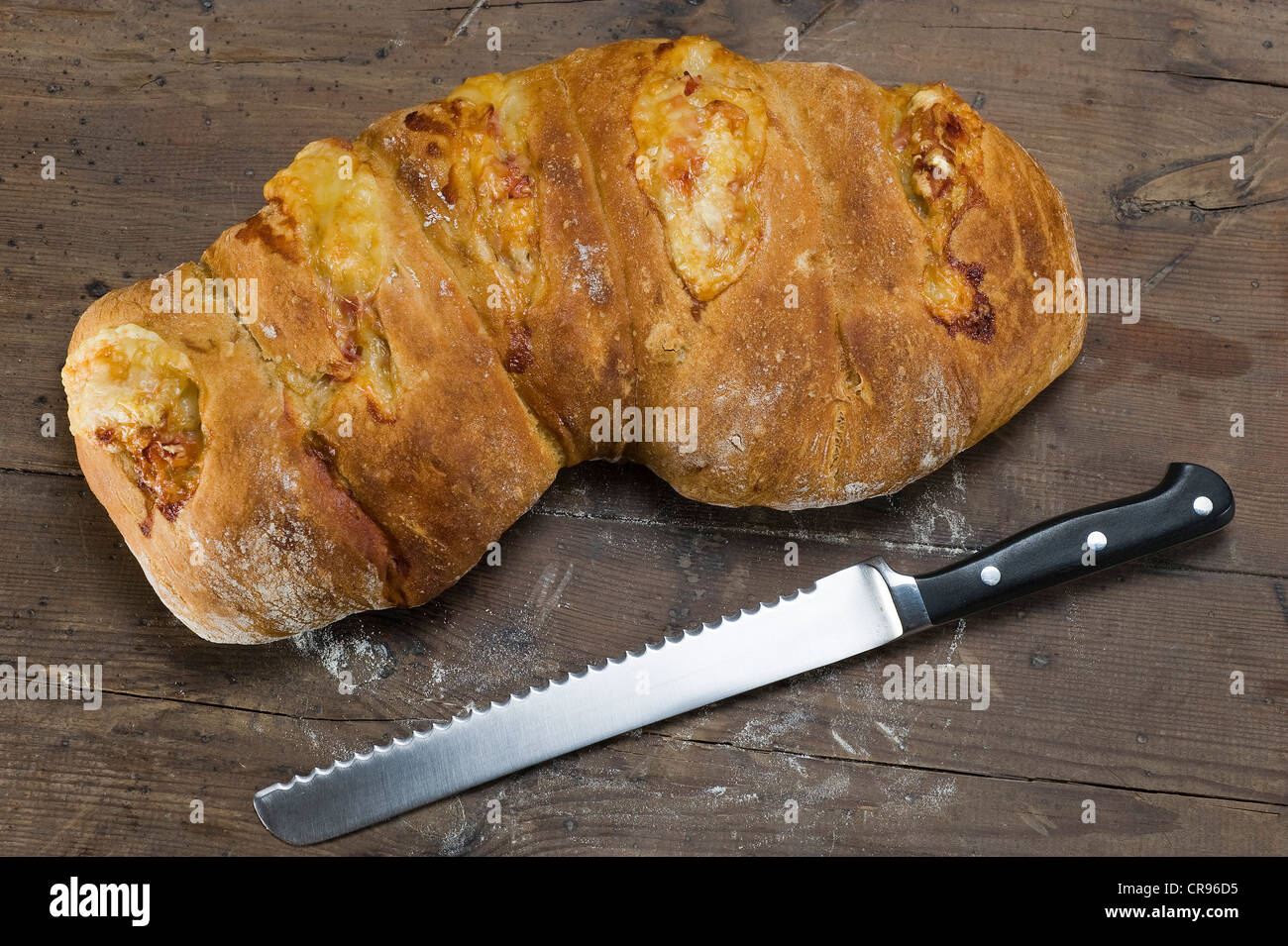 Home baked bread, Handbrot, with a filling of ham and Emmental cheese