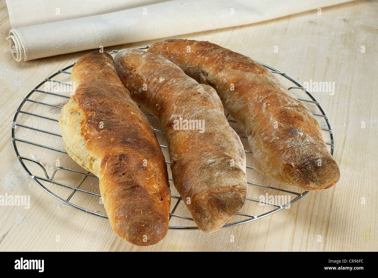 Home-baked baguettes Stock Photo