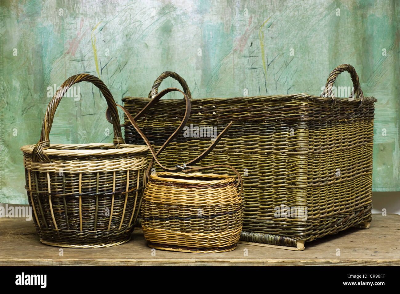 Willow baskets from Lower Franconia, handwoven from different types of