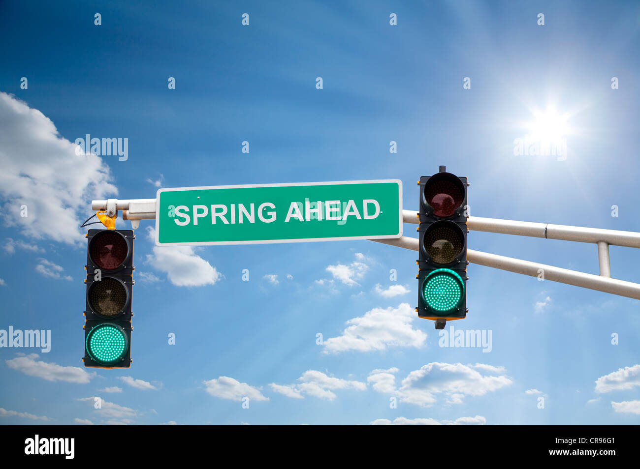 Street sign reading Spring Ahead Stock Photo - Alamy