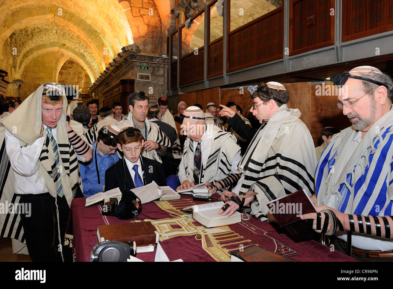 Bar Mitzvah, Jewish coming of age ritual, public reading from the Books of the Prophets, Haftarah, underground part of the Stock Photo