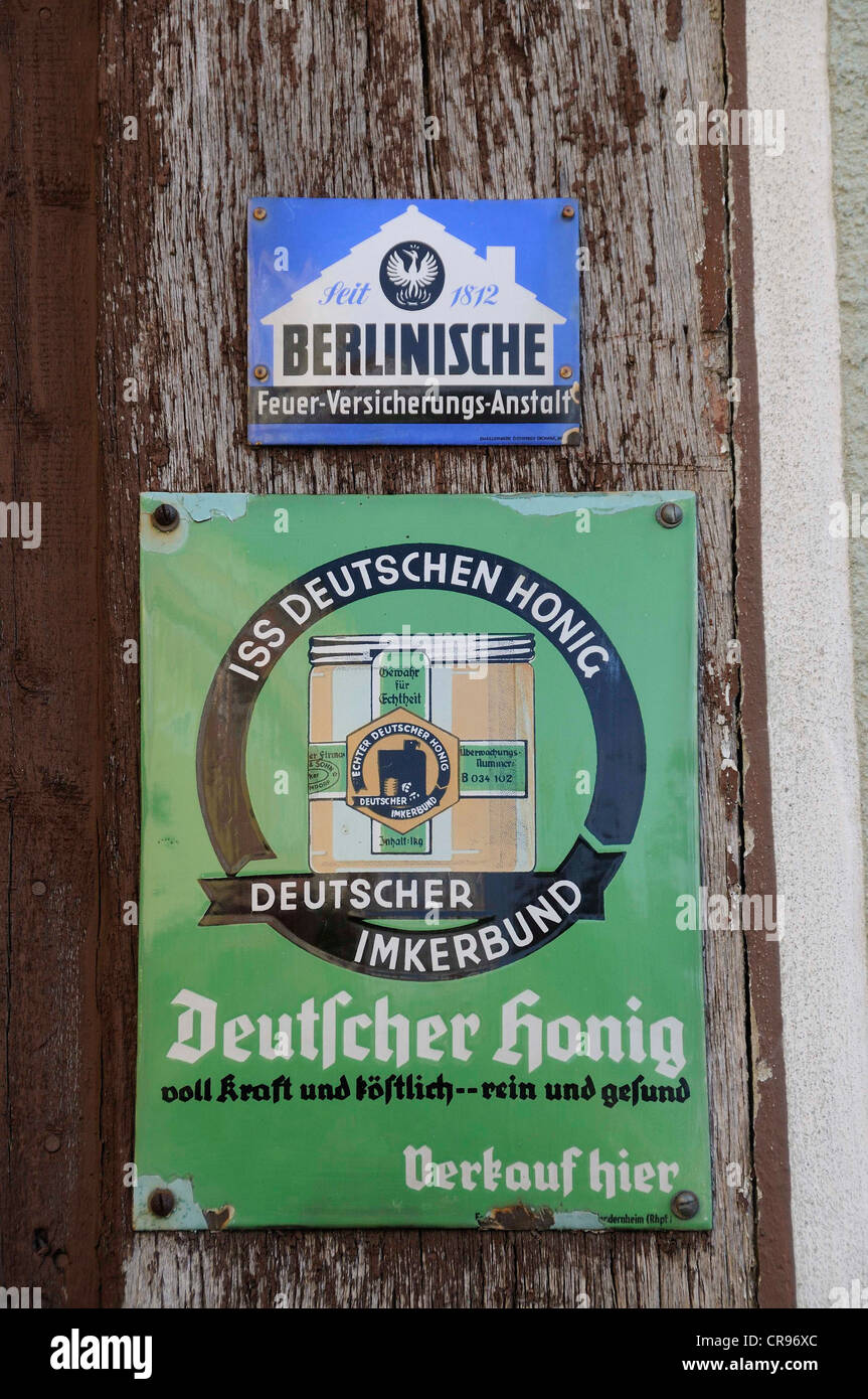 Historic signs, Hessenpark outdoor museum near Neu-Anspach, Hochtaunuskreis district, Hesse, Germany, Europe Stock Photo