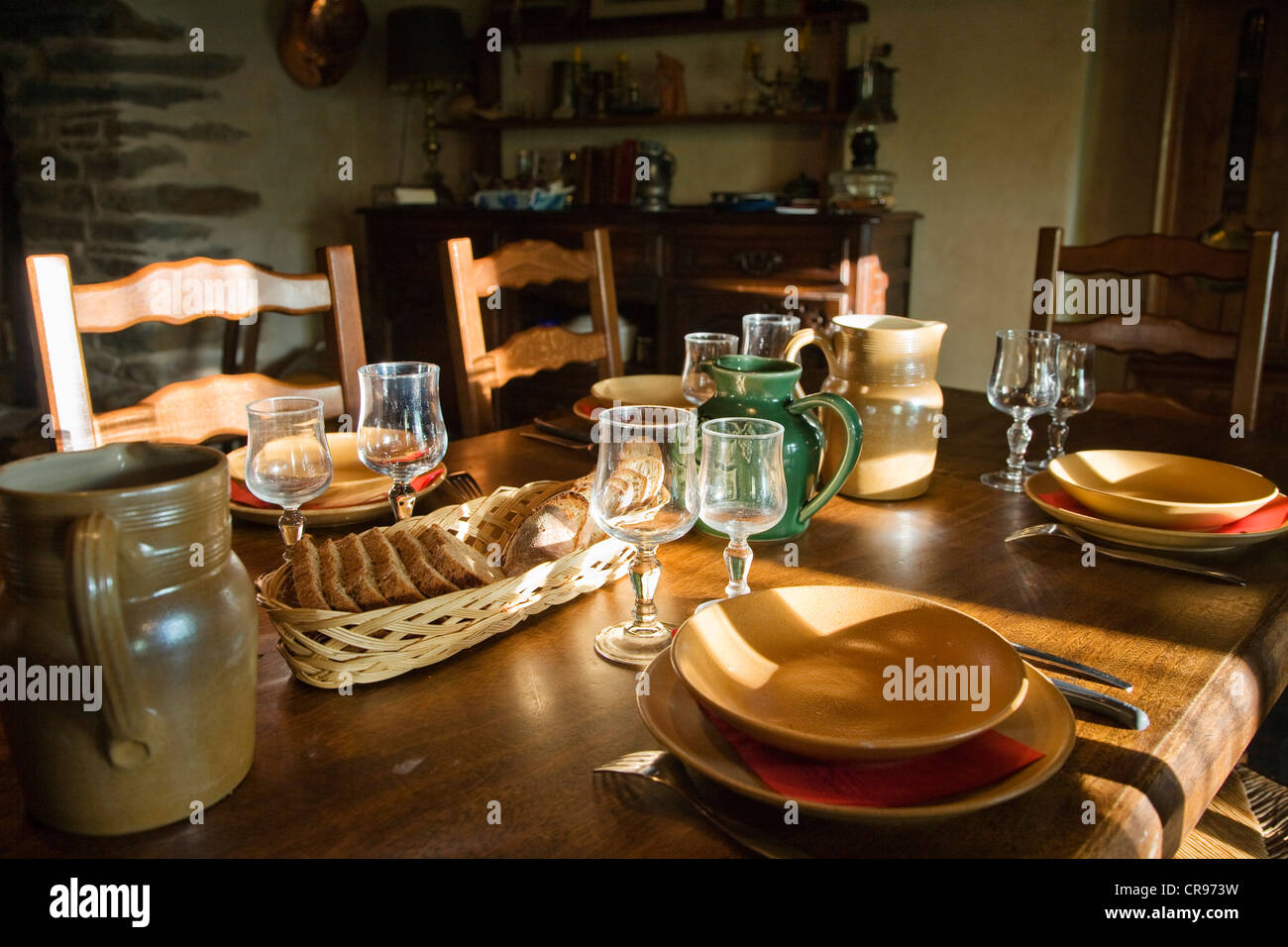 Breakfast table in a farmhouse near Vales, Cevennes, France, Europe Stock Photo