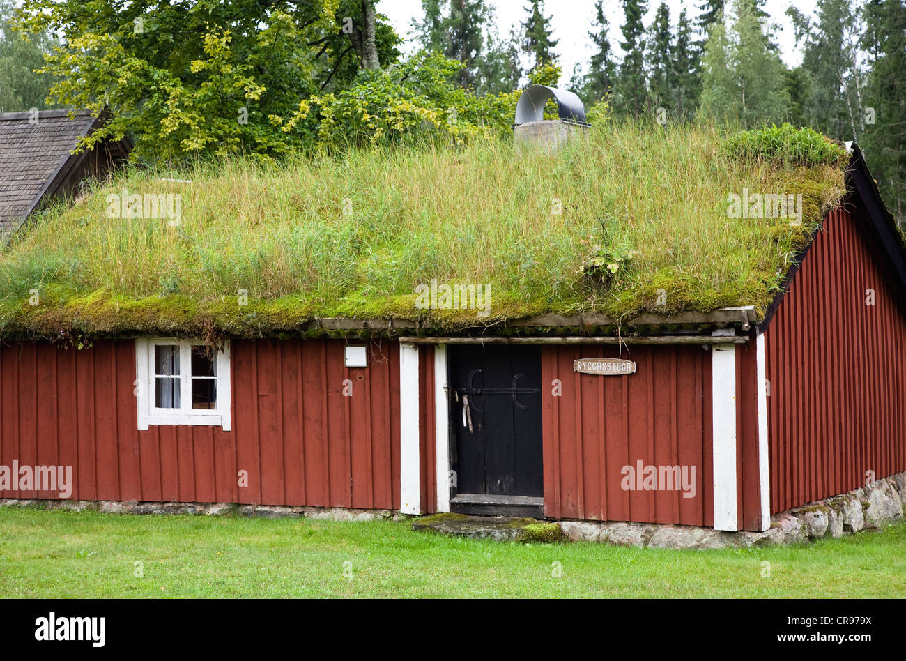 Typical swedish house with green roof, Smaland, South Sweden, Scandinavia, Europe Stock Photo