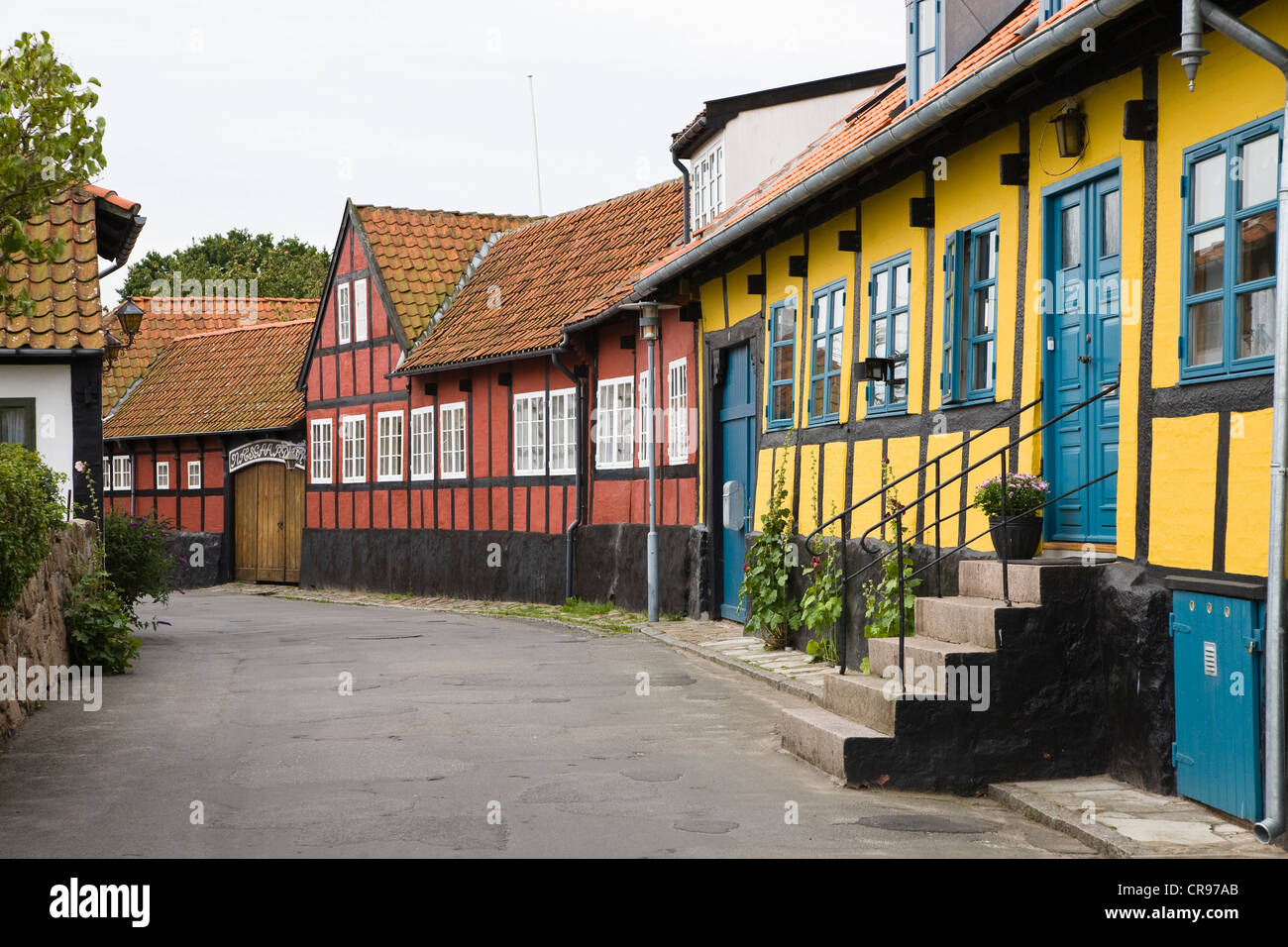 Timber-Timber-frame houses in Allinge-Sandvig, Bornholm, Denmark, Europe Stock Photo