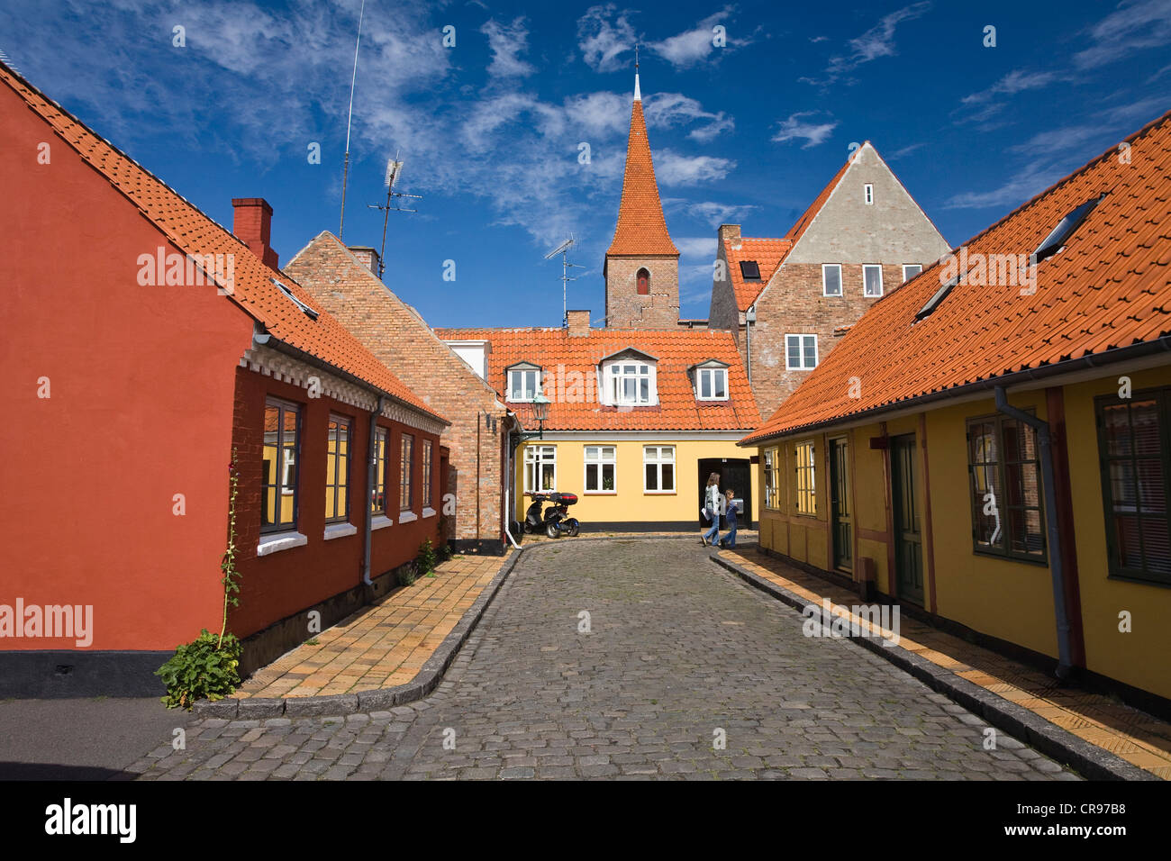 Street, houses and church in Rønne, Bornholm, Denmark, Europe Stock ...
