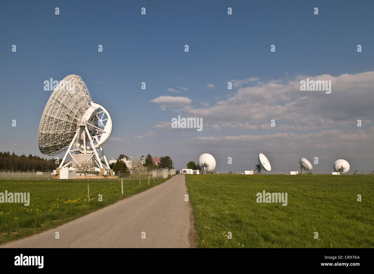 Satellite observation stations, radio telescope dishes, DLR Deutsches Zentrum fuer Luft- und Raumfahrt eV, German centre for Stock Photo