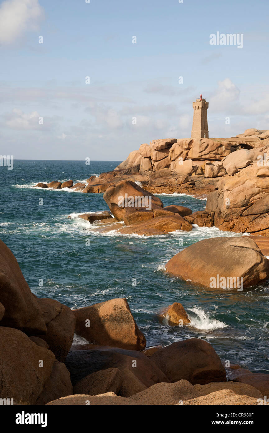 Lighthouse, Cote de Granit Rose, Brittany, France, Europe Stock Photo