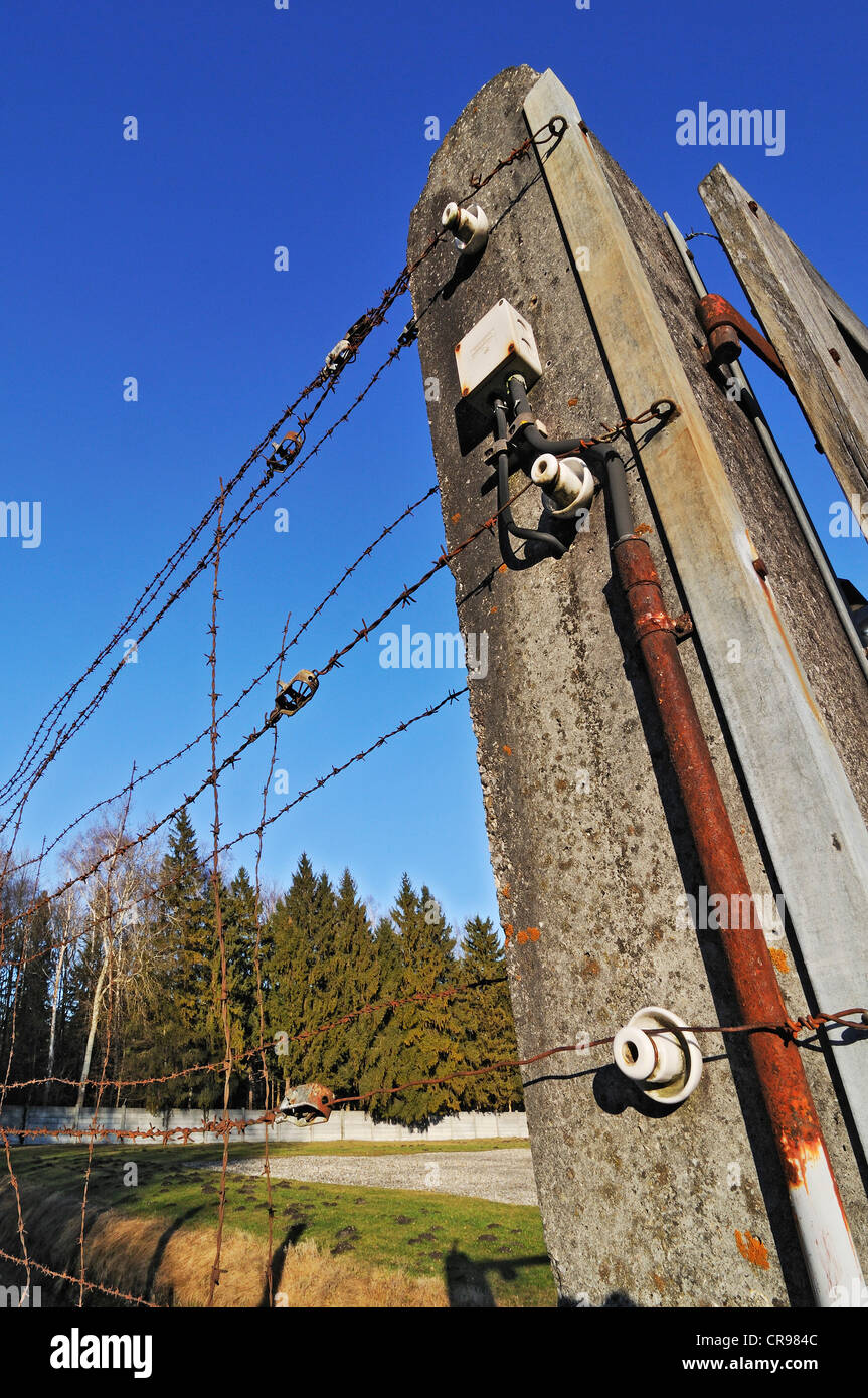 Electrified barbed wire, Dachau Concentration Camp, Dachau, near Munich, Bavaria, Germany, Europe Stock Photo