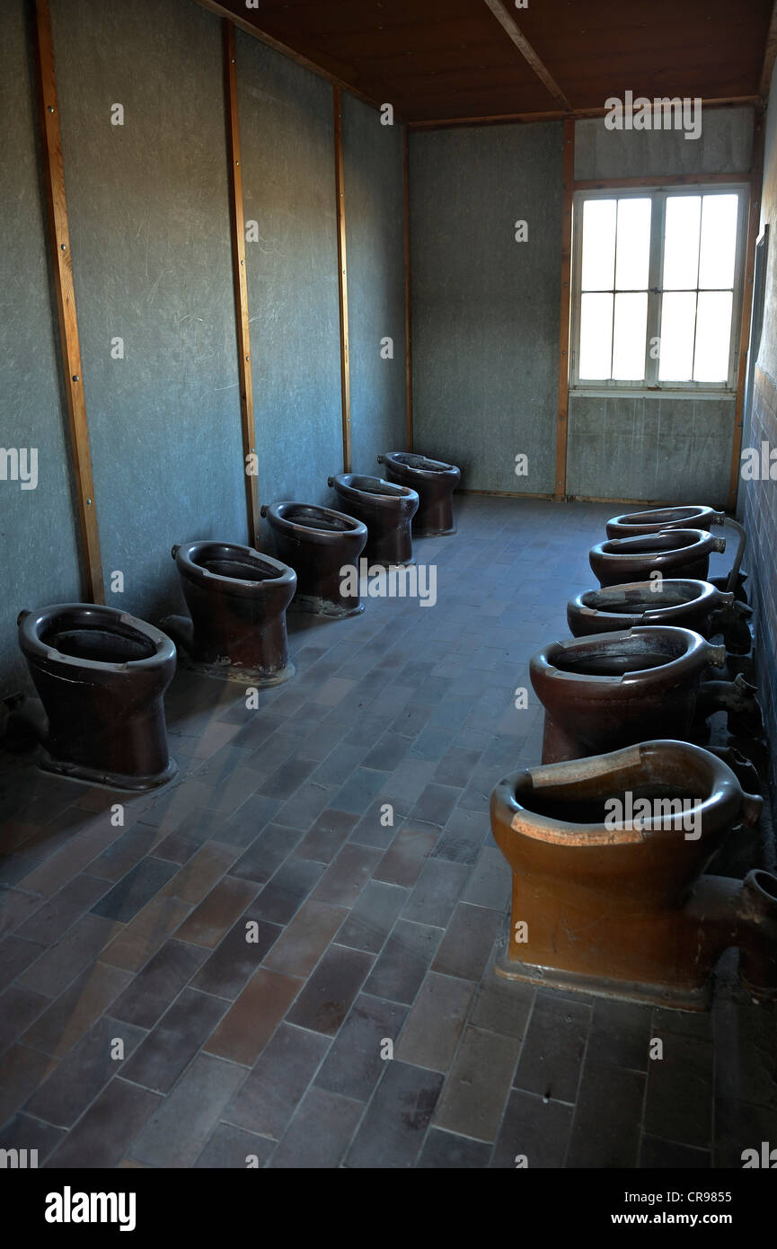 Toilets in the barracks at the concentration camp grounds, Dachau near