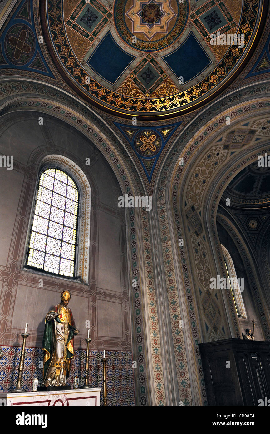 Ludwigskirche, St. Louis Church, side nave or aisle with ceiling, Munich, Bavaria, Germany, Europe Stock Photo