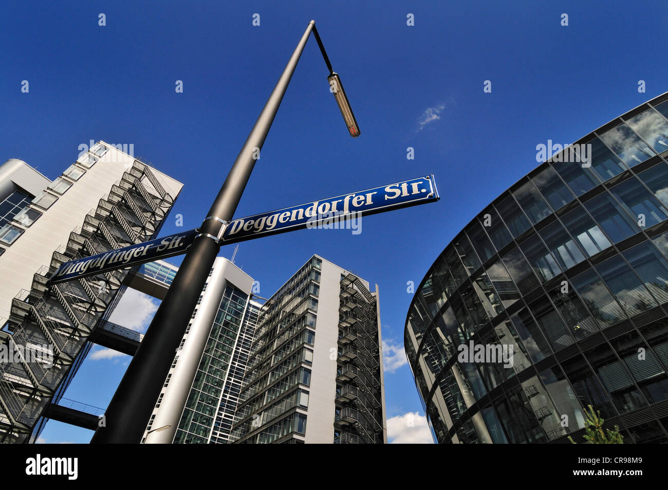 Ten Towers Telekom Center, Dingolfinger Strasse 1-15, street, Munich, Bavaria, Germany, Europe, PublicGround Stock Photo