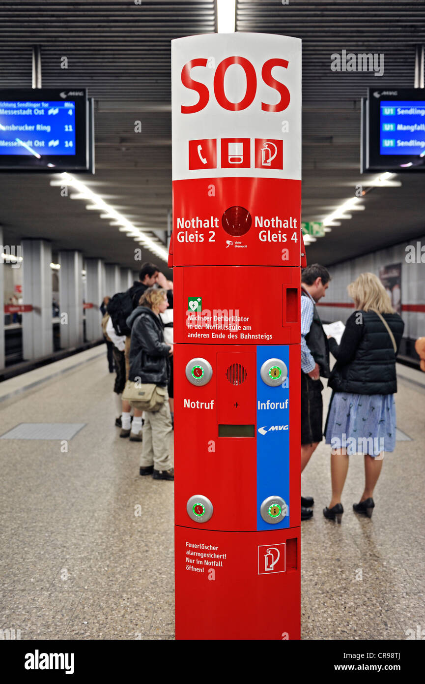SOS emergency phone, metro station, main station, Munich, Bavaria
