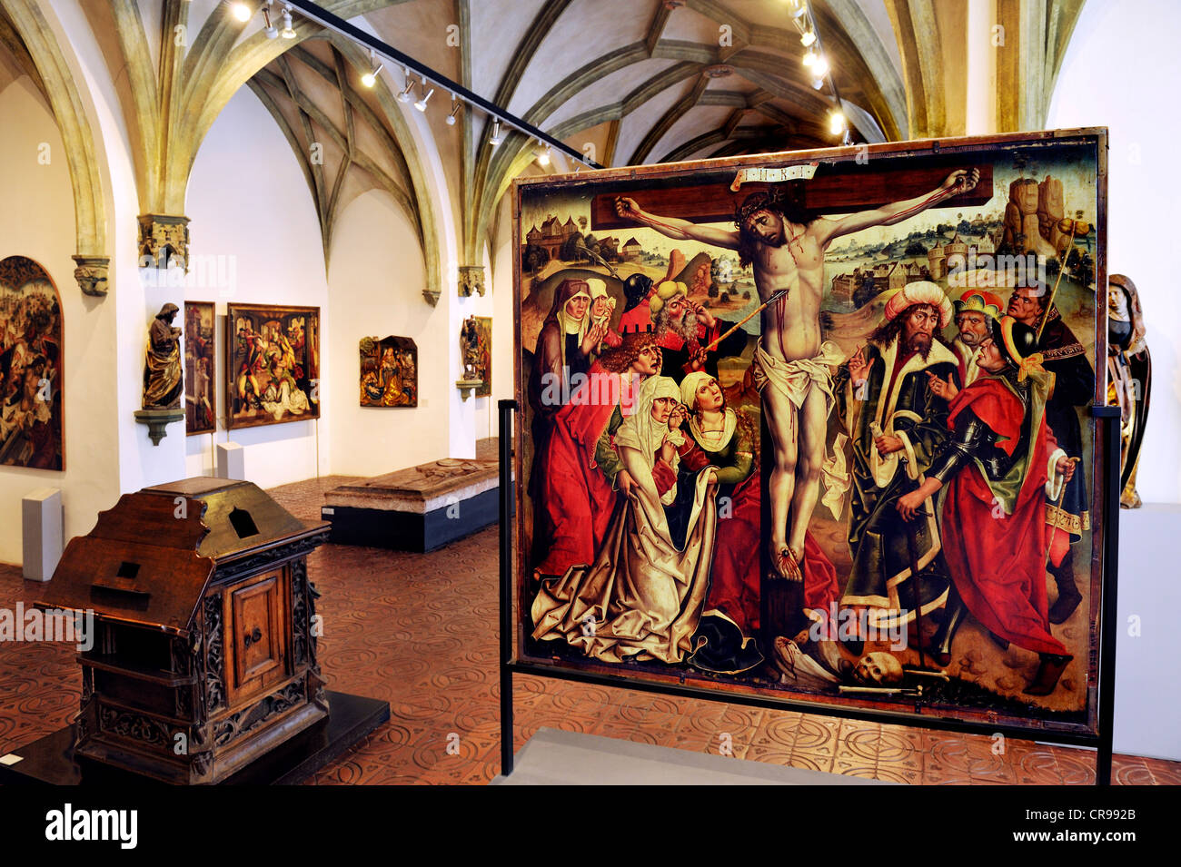 Crucifixion scene from the high altar of St. Peter's Church in Munich from 1490, workshop of Jan Polack Stock Photo