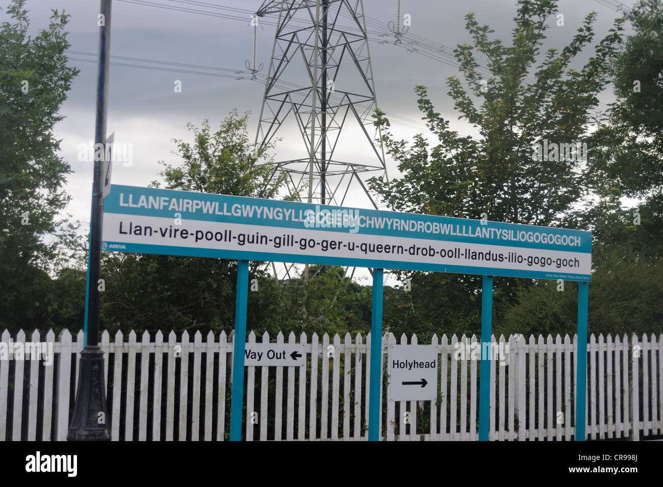 Railway station with the longest name in the world, Wales, UK Stock Photo