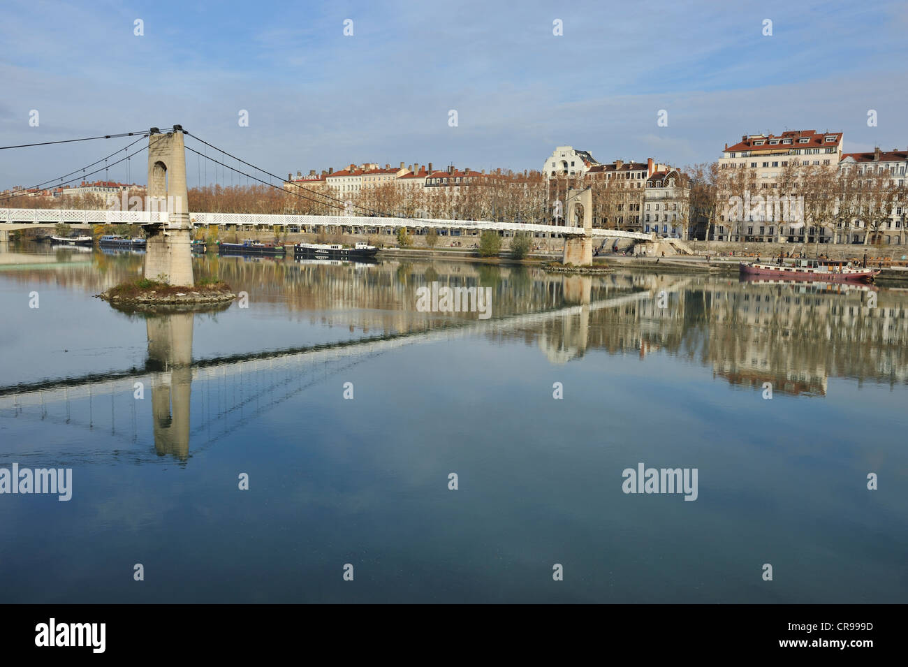 Passerelle du College Bridge and Rhone river, Lyon, France Stock Photo