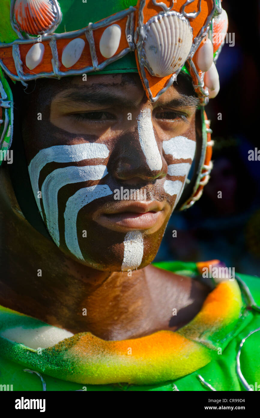 Performer wearing costume at Dinagyang Festival, City of Iloilo, Philippines Stock Photo