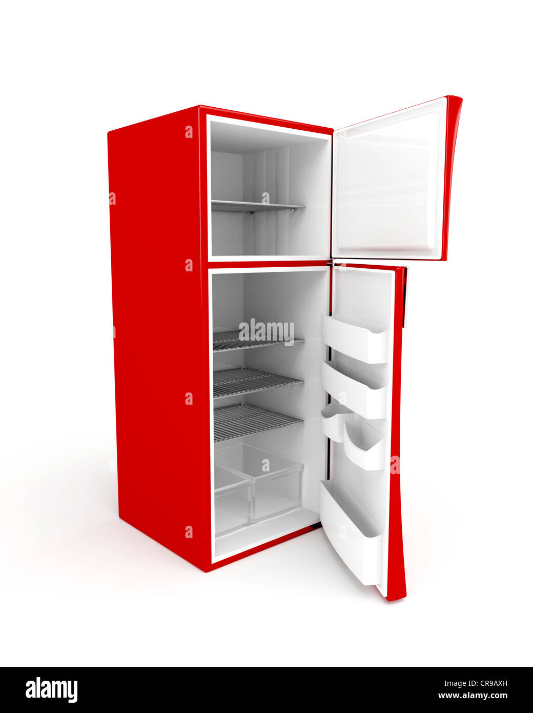3d image of empty fridge with opened doors Stock Photo Alamy