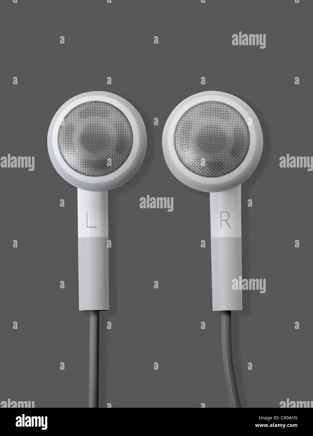 iPhone iPod left and right earphones Stock Photo