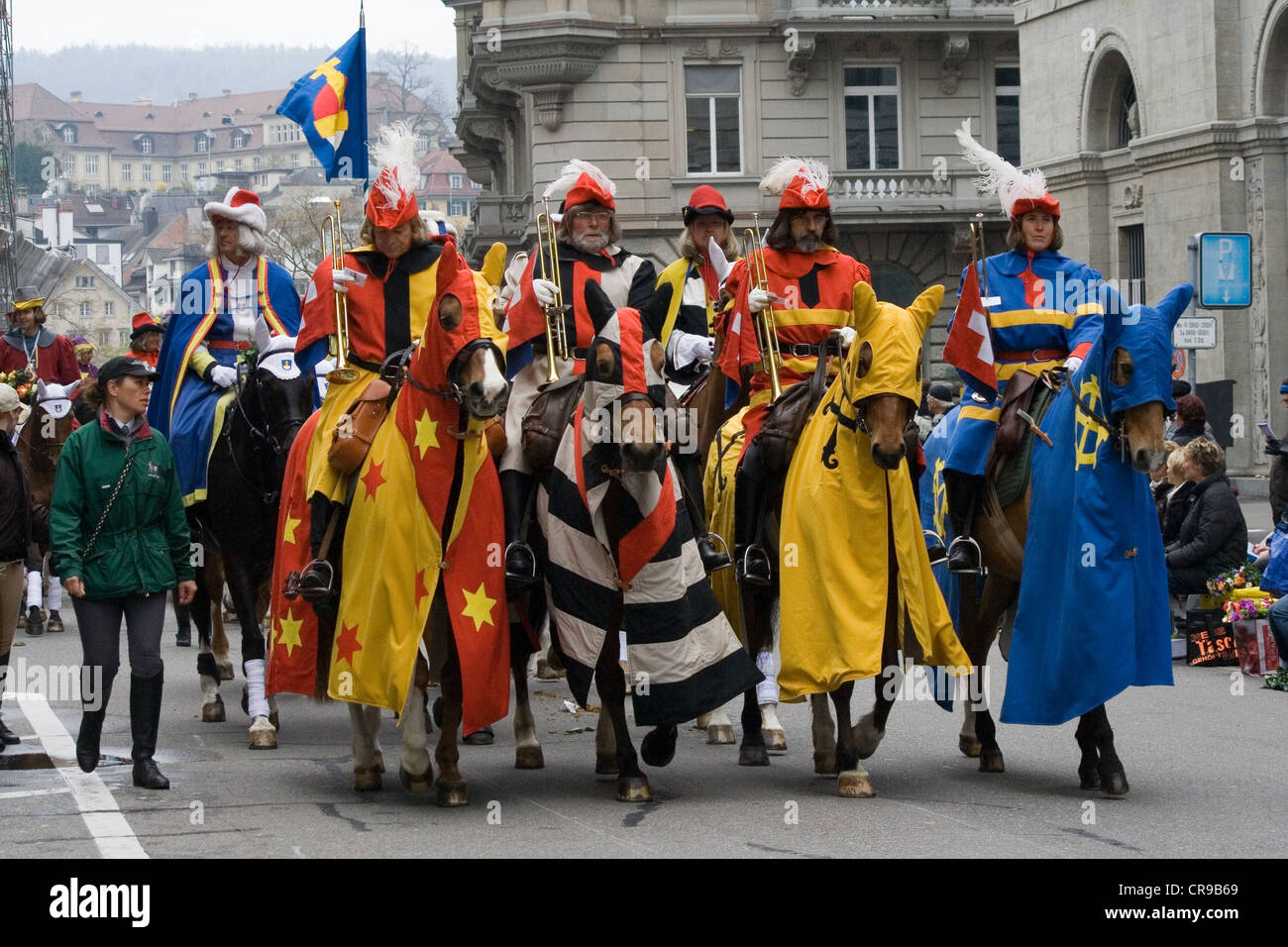 ZURICH - APRIL 16: Members of traditional annual spring parade of Guilds, symbolising end of the winter, on April 16, 2012 in Zu Stock Photo