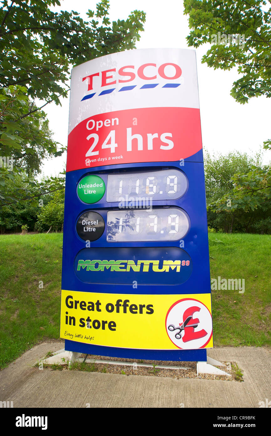 Tesco petrol station signs prices hires stock photography and images