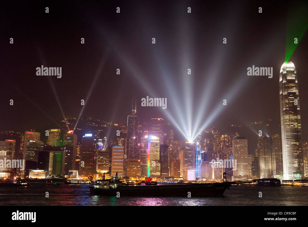 Laser show in Hong Kong's Victoria Harbour 3 Stock Photo