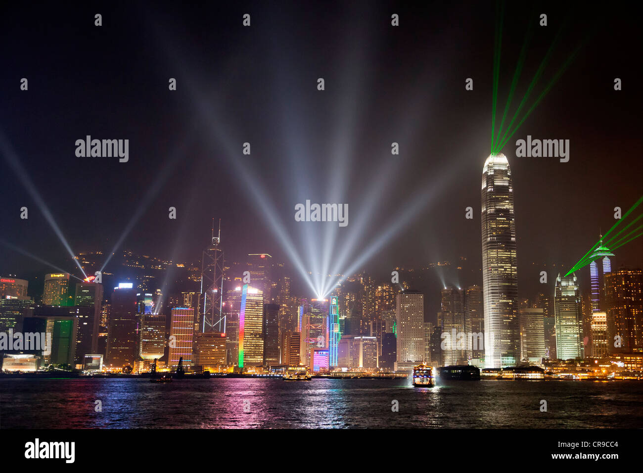 Laser show in Hong Kong's Victoria Harbour Stock Photo