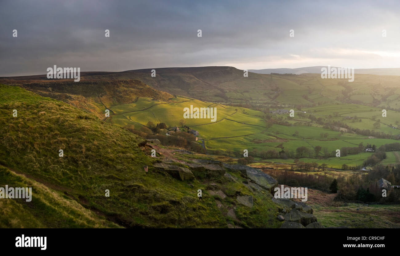 View from Castle Naze Iron Age promontory fort in the Peak District, Derbyshire, UK Stock Photo