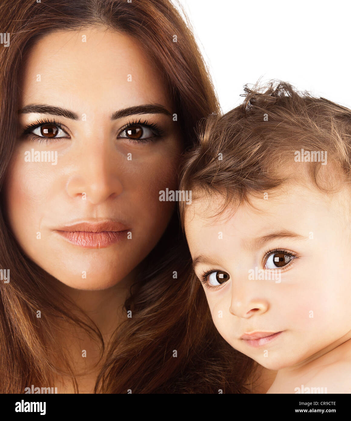 Beautiful mother holding baby boy, mom carry cute child adorable small