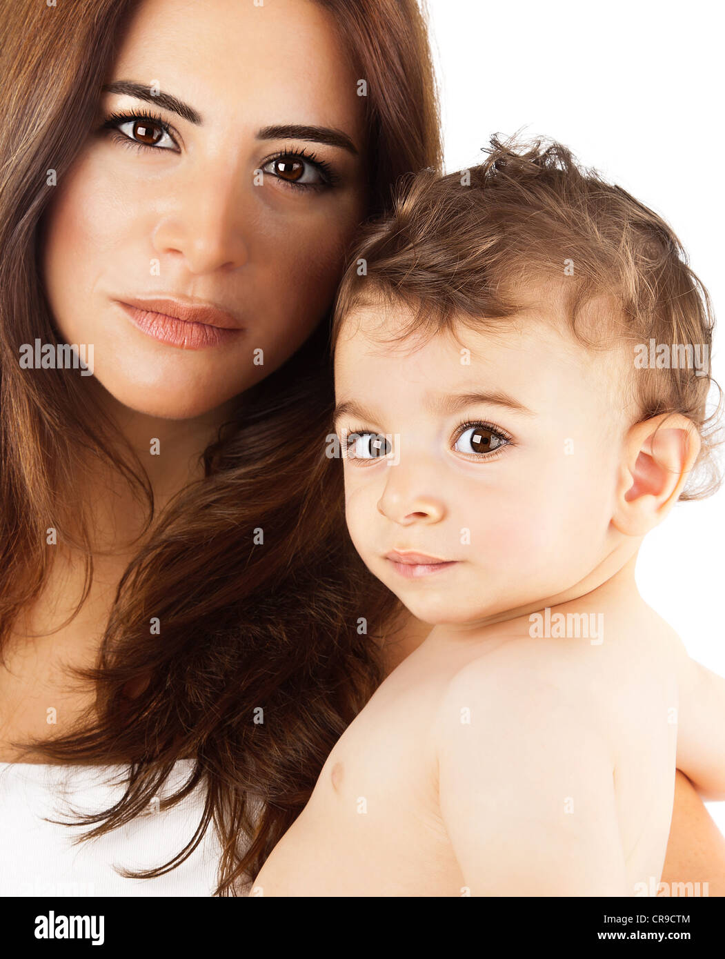 Beautiful mother holding baby boy mom carry cute child adorable