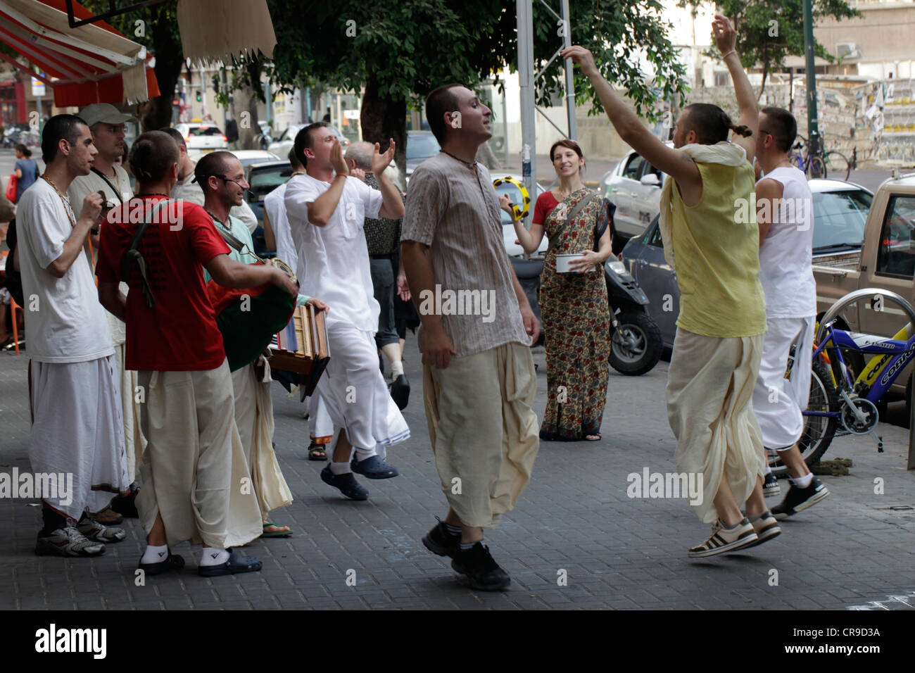 Street chanting of Hare Krishna by Harinamas in Tel Aviv Israel Stock Photo