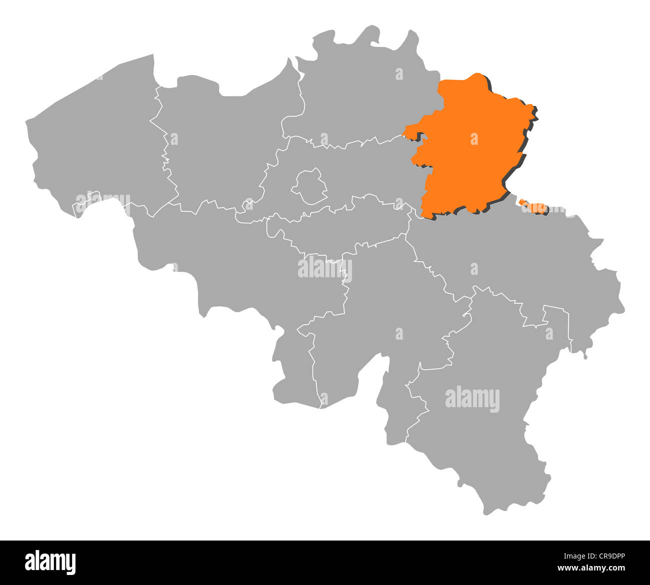 Political map of Belgium with the several states where Limburg is highlighted. Stock Photo