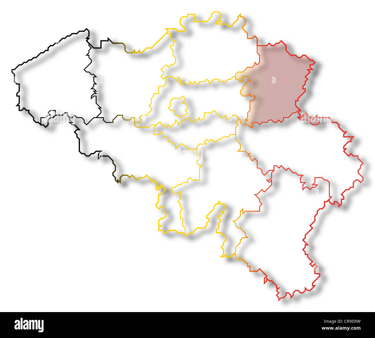 Political map of Belgium with the several states where Limburg is highlighted. Stock Photo