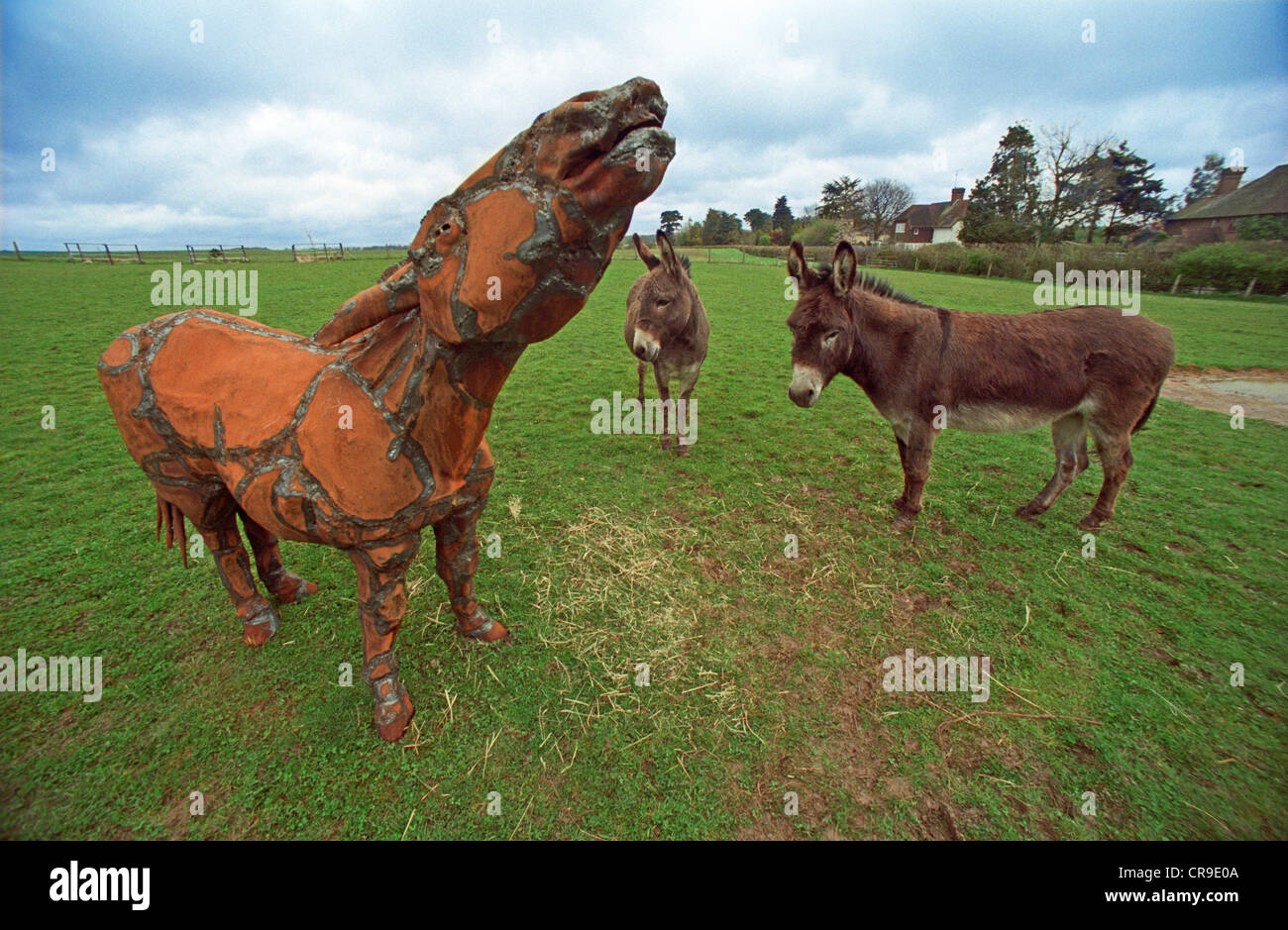 An iron sheet metal sculpture of a donkey by sculptor Len Chatworthy in