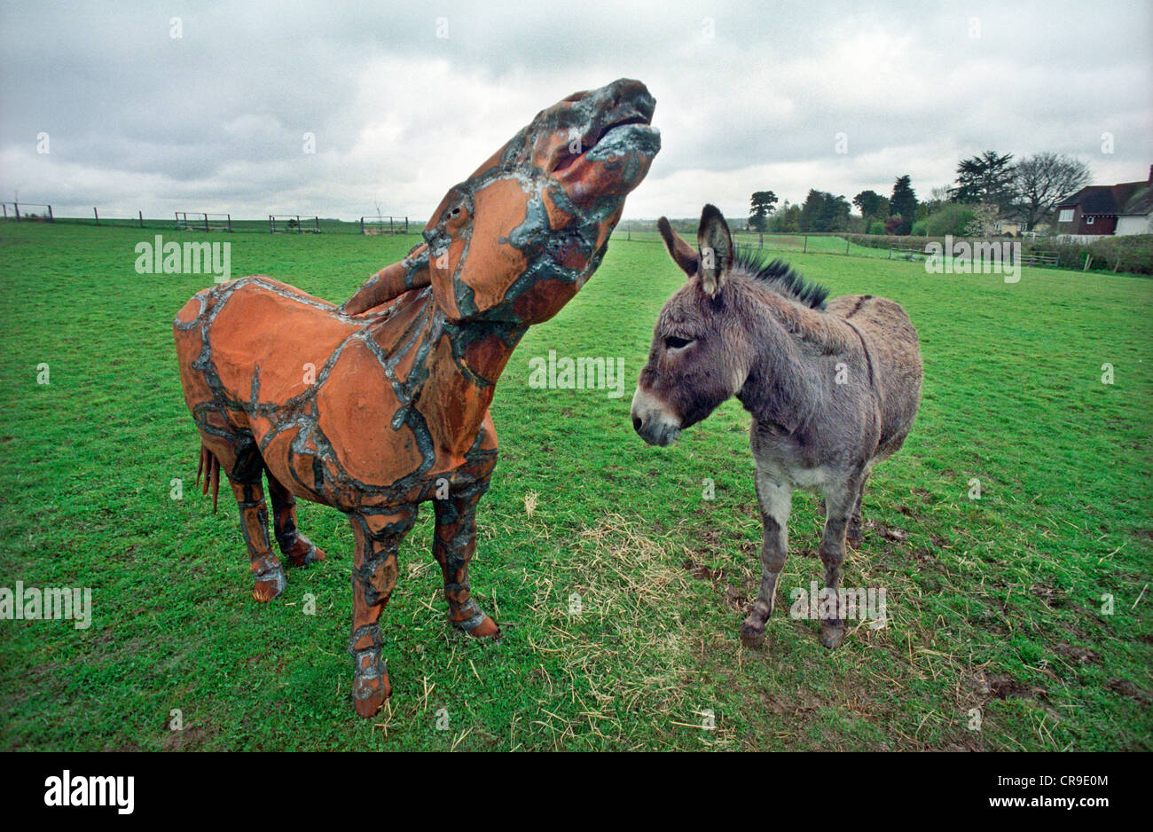 An iron sheet metal sculpture of a donkey by sculptor Len Chatworthy in