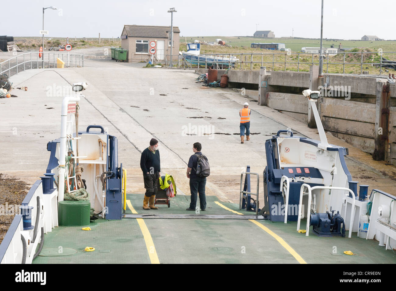 The Tingwall Rousay Ferry passengers at Wyre, Orkney Isles, Scotland Stock Photo