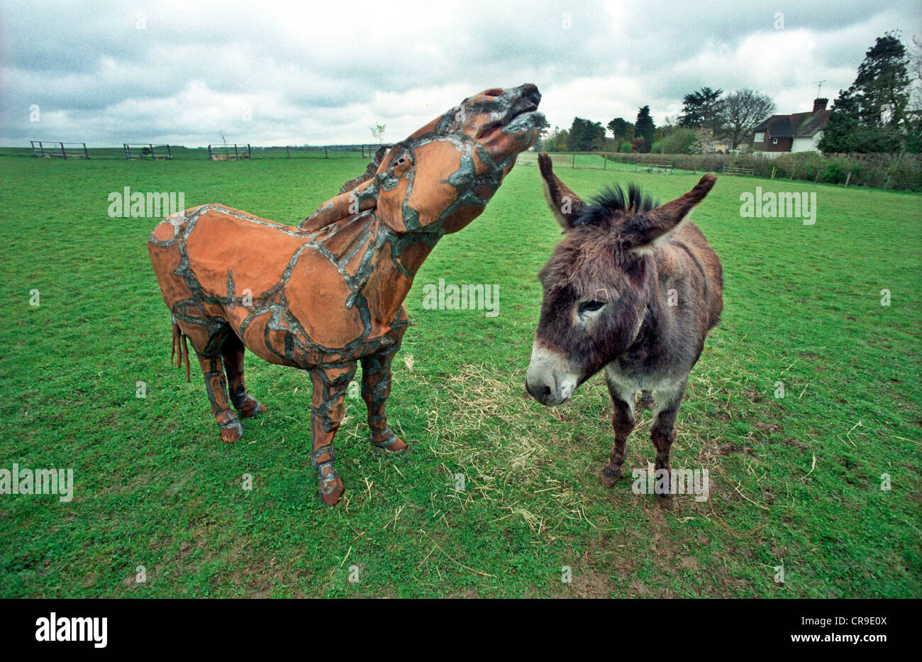 An iron sheet metal sculpture of a donkey by sculptor Len Chatworthy in